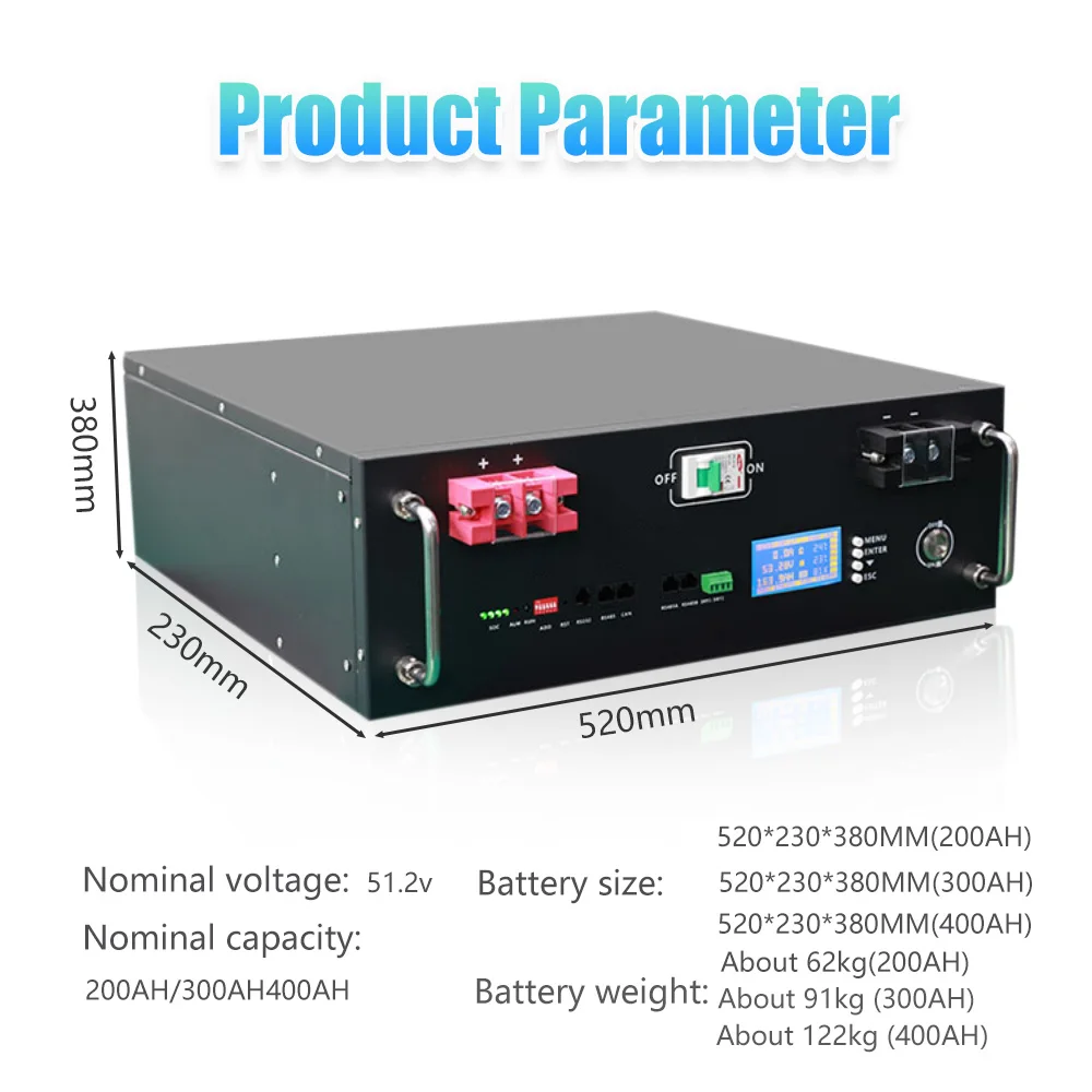 SEENRUY 48V 200Ah 10KWh Lifepo4 200Ah 300Ah 400Ah PV Solar System Battery with CAN RS485 RS232 +10A Chargrer