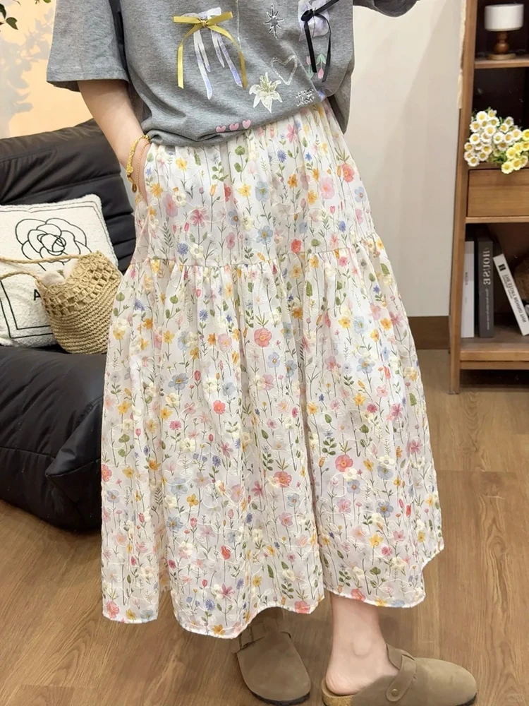

Новая летняя женская юбка макси с цветочным принтом, высокой талией, А-силуэта, стильная, антивозрастная