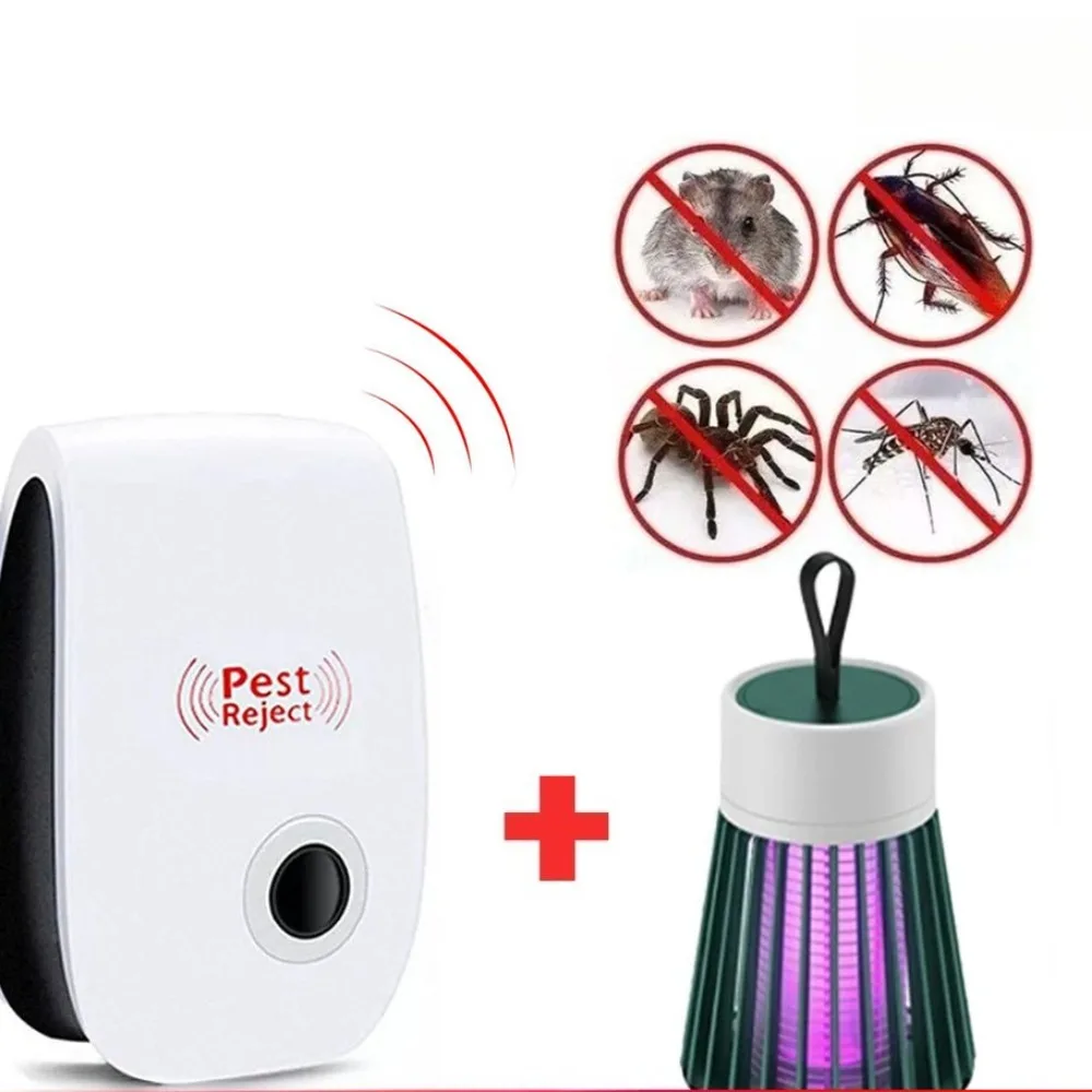 Kit Duplo Anti Pragas Ecologico Repelente Eletrico e Armadilha LED Protecao 24 Horas Contra Insetos Para Casa e Jardim