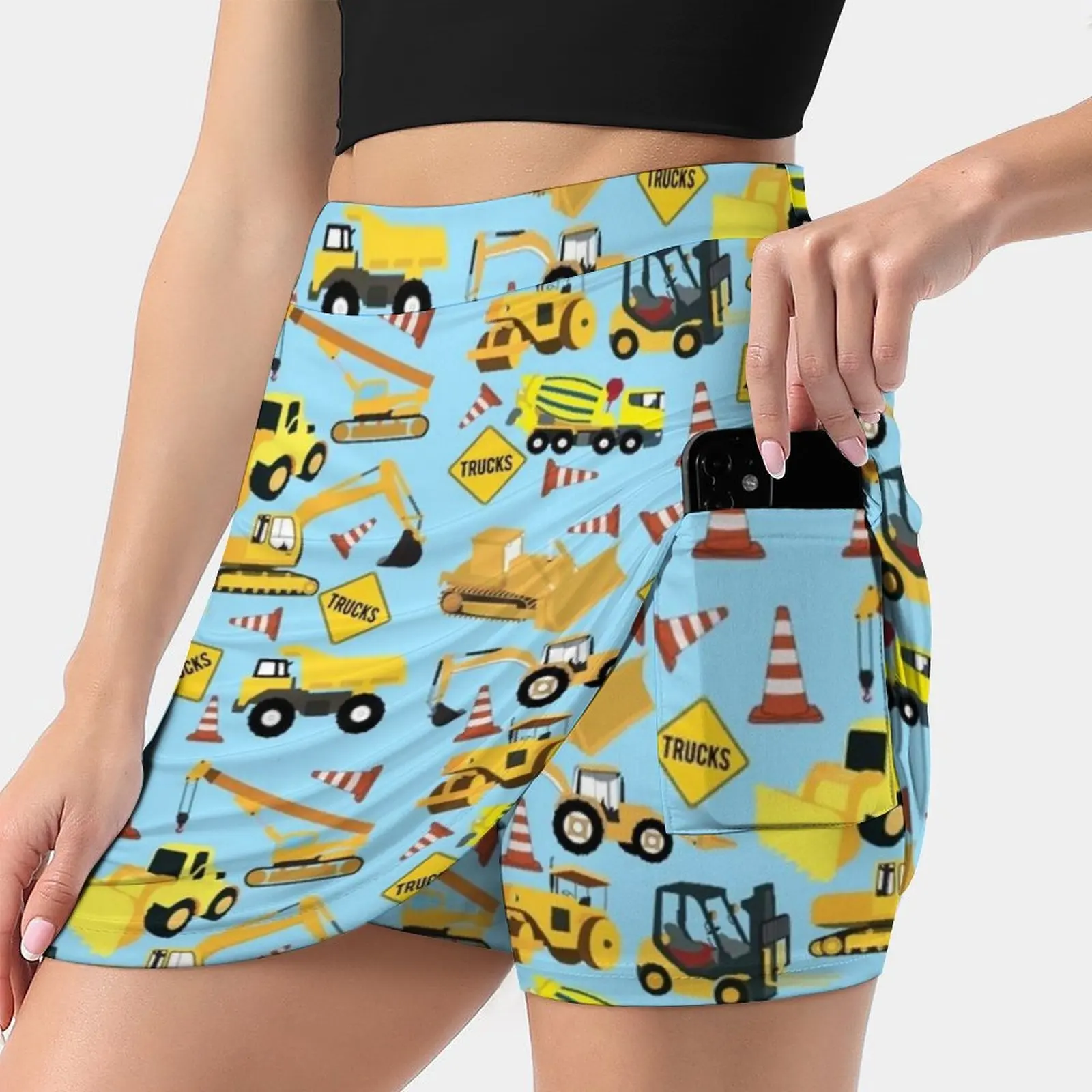 Construction Trucks Vehicles Pattern-Excavator , Dump Truck Women's skirt Y2K Summer Clothes 2022 Kpop Style Trouser Skirt With