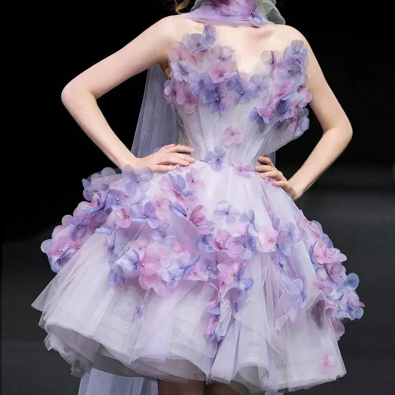 

Purple Young Girl Ready-to-wear Dresses Beautiful Flower Fairy Morning Robe Bride High Sense Birthday Party Boutique Costume