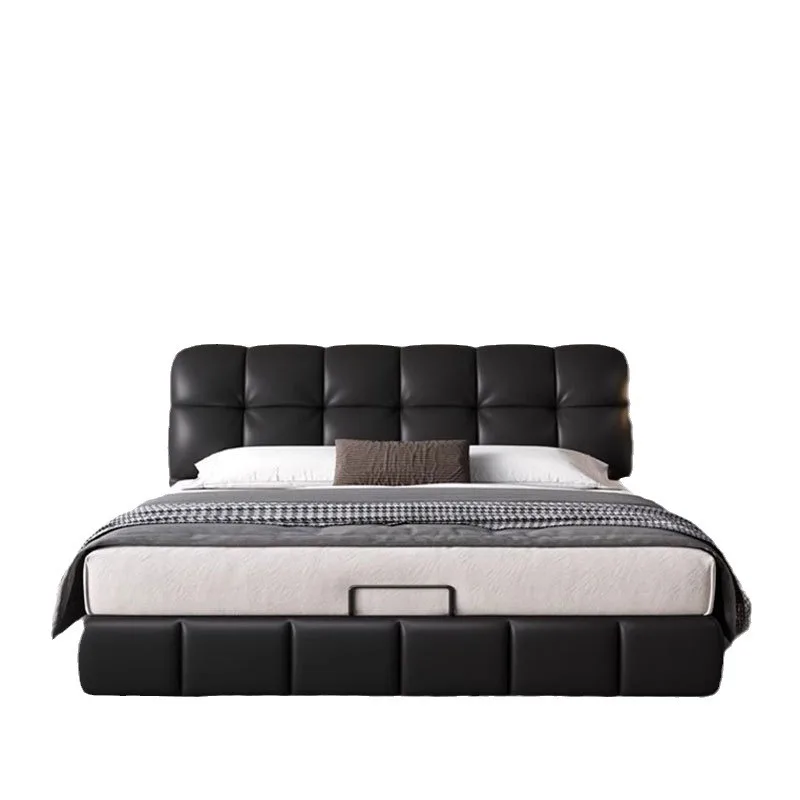 

Italian minimalist storage drawer storage small apartment master bedroom wedding bed, retro leather double