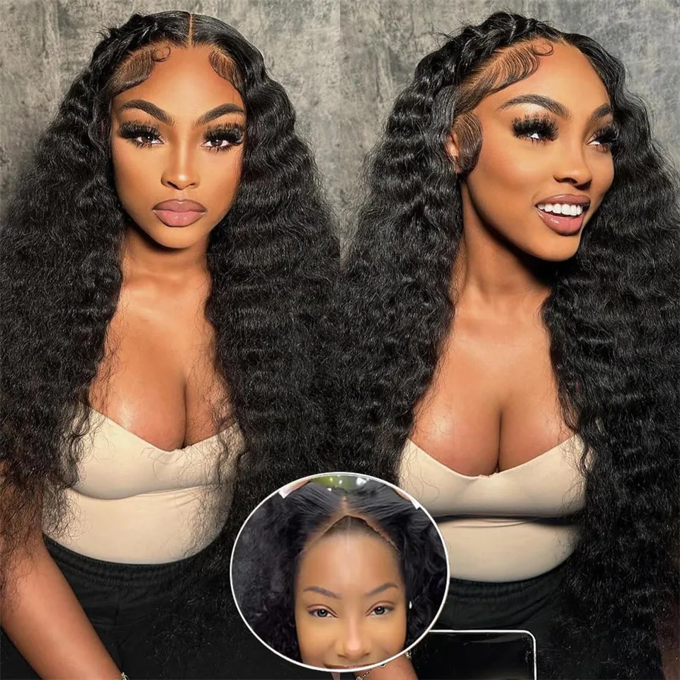 

Wear And Go Curly Lace Front Wigs Human Hair Preplucked Density180 4x4 Pre Cut Lace Curly Glueless Wigs Human Hair Ready To Wear