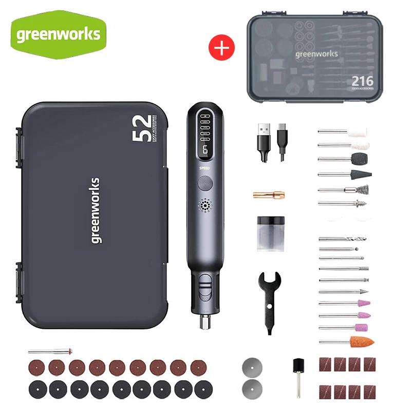 Greenworks Lithium Electric Grinding Set Home Wood Carving Multifuctional Grinder Engraving Electric Drill Power Polishing Tools