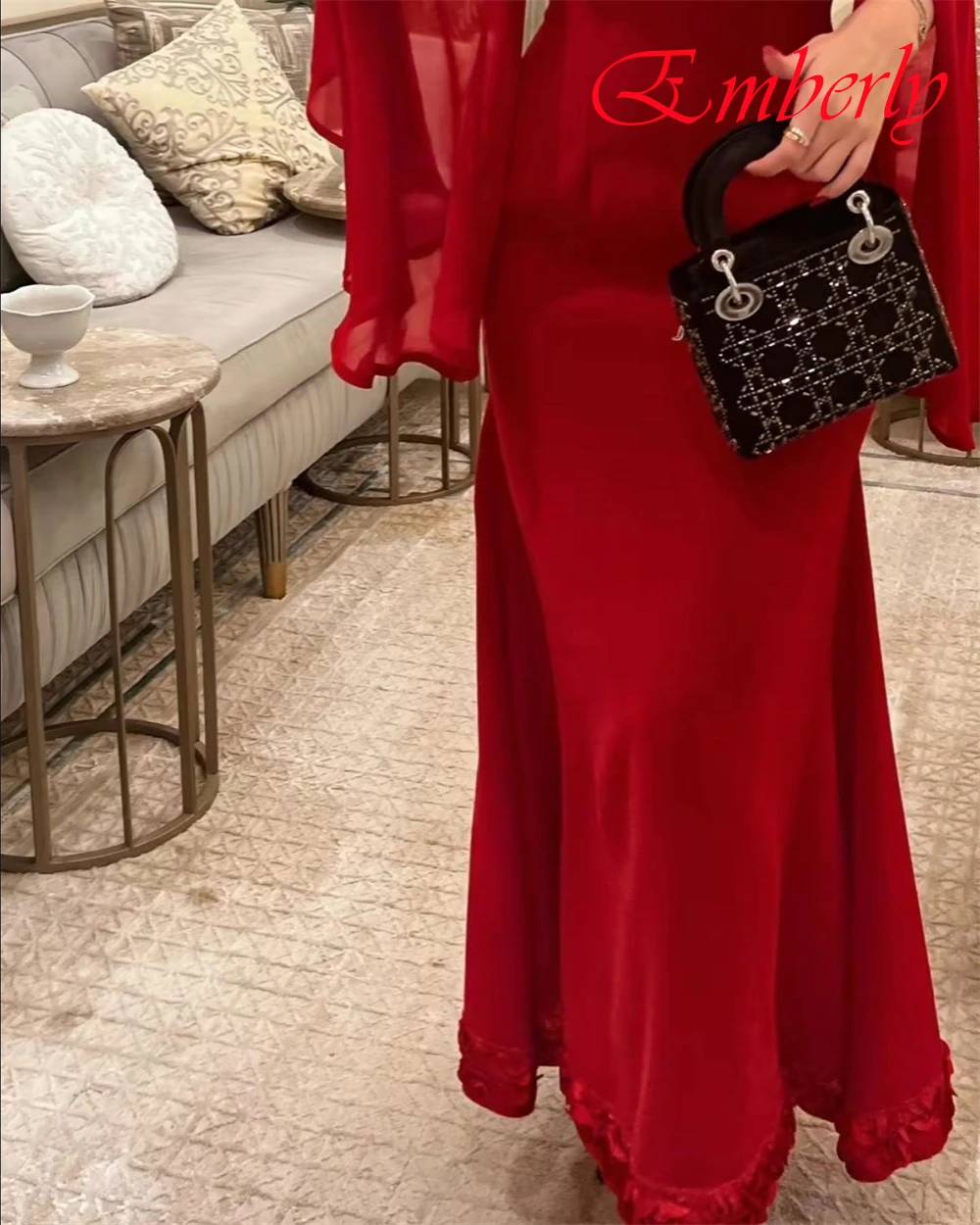 Maßgeschneiderte Quadratische Kragen Lange Ärmel Chiffon Meerjungfrau Abendkleid Temperament Kleider Für Besondere Anlässe Mode Party Kleider