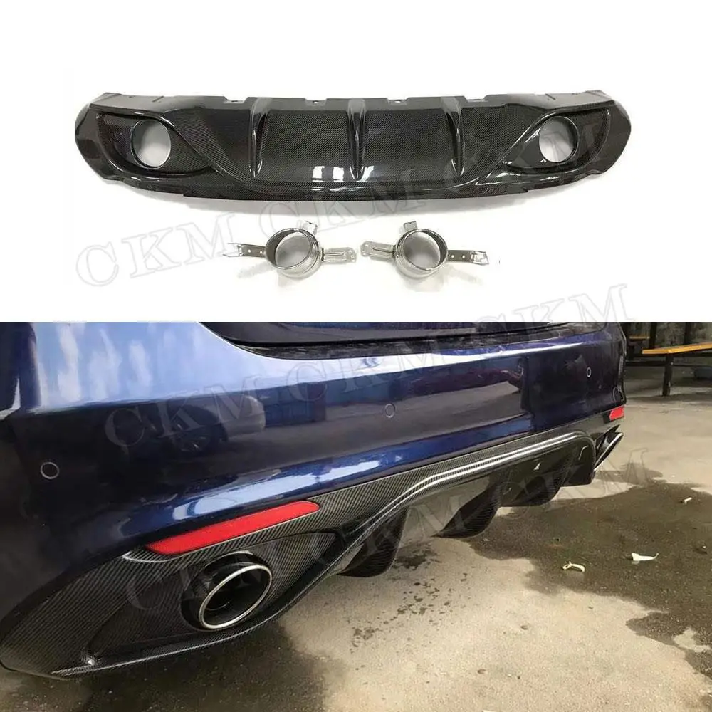 

Carbon Fiber Material Rear Bumper Lip Diffuser with Exhaust Tip Reflectors Sport /Standard Style For Alfa Romeo Giulia 2016-2018