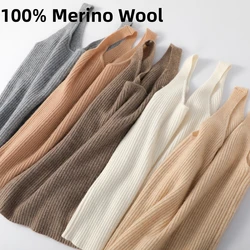 100% Merino Solid Color Wool Suspender Women's V-Neck Slim Fit Pullover Knitted Vest Top