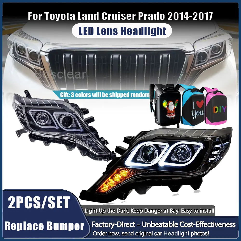 

Полностью светодиодные фары в сборе для Toyota Prado 2014-2017 (Lander Cruiser FJ150) с динамическим поворотником и линзой DRL