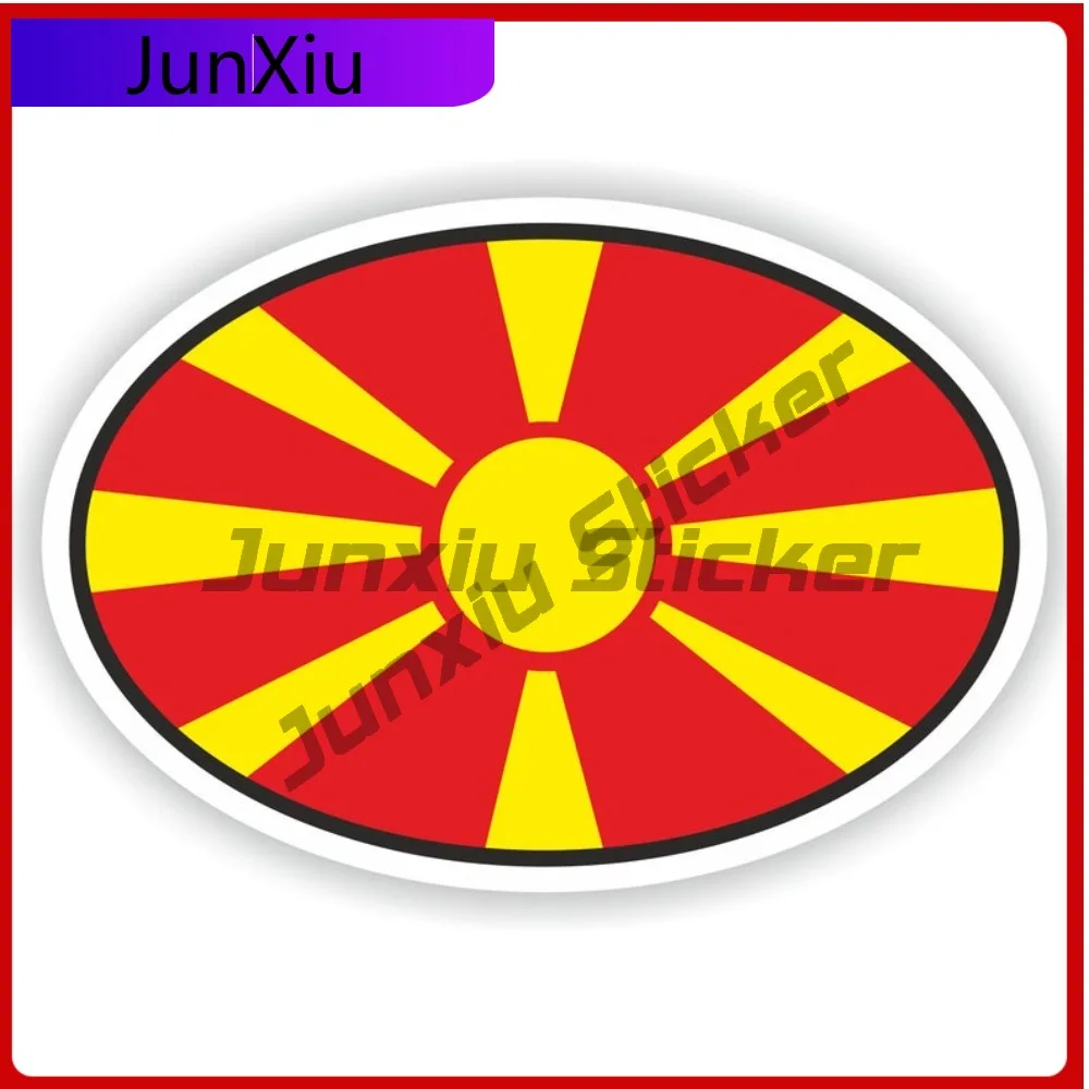 

North Macedonia Elliptical National Flag With White Border Sticker Vinyl Decals Motorcycle Suv Window Bumper Boat Decals Waterpr