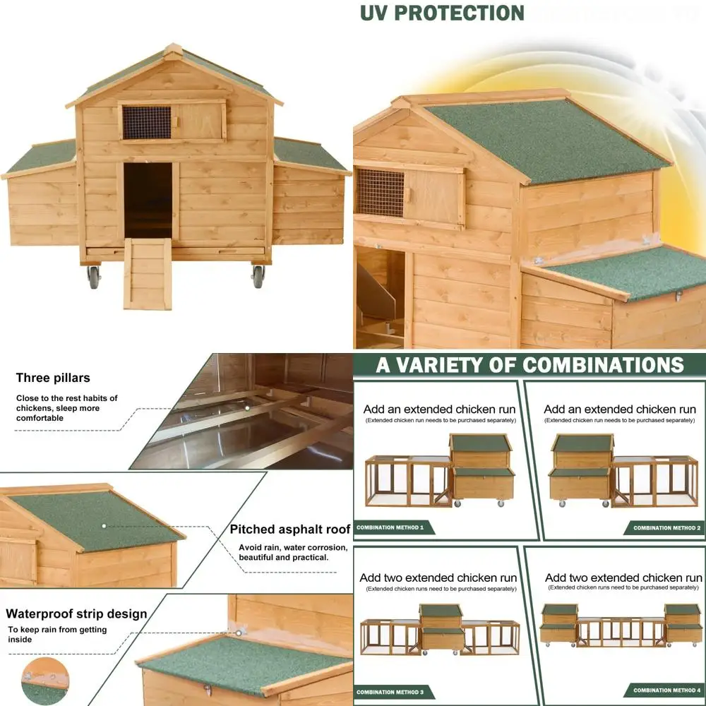 

Portable Wheeled Chicken Coop for 4-6 Birds with Nesting Area and Water Feature