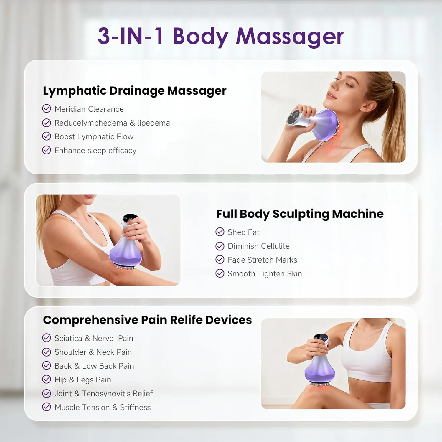 Electric Meridian Massage Brush Vibration 9 Levels 4IN 1 GuaSha Massager Body Scraping Slimming Comb Muscle Relaxing Pain Relief