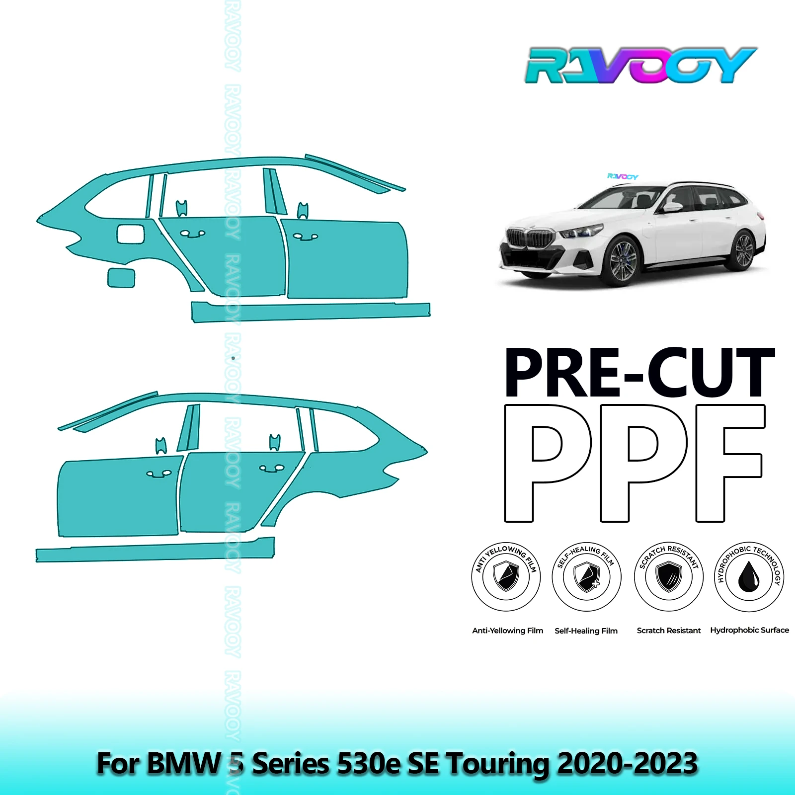

For BMW 5 Series 530e SE Touring 2020-2023 8.5mil Clear Matte Pre-Cut PPF Door & A/B Pillar Kit TPU Paint Protection Film Set