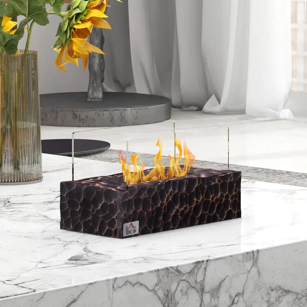 Afbeelding 5: Biokachel voor op tafel met 1,15L brander en een brandduur van 30-45 min., Biokachel met glazen paneel en blusknop, 33x16x18cm, Zwart