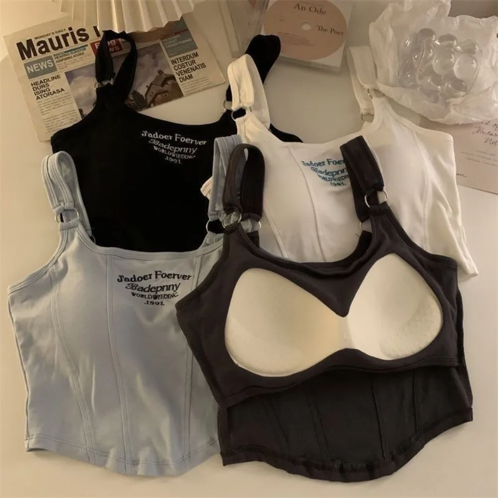 

New Sleeveless Padded Camisole Top Slim Letter Print Summer Tank Tops Y2K Sports Vest Women Wear