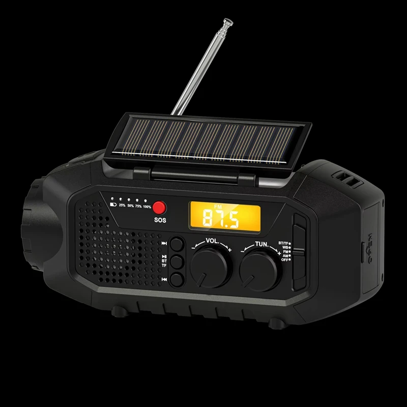 Rádio de emergência rádio de emergência, alto-falante bluetooth, manivela solar portátil rádio am/fm para sobrevivência, usb