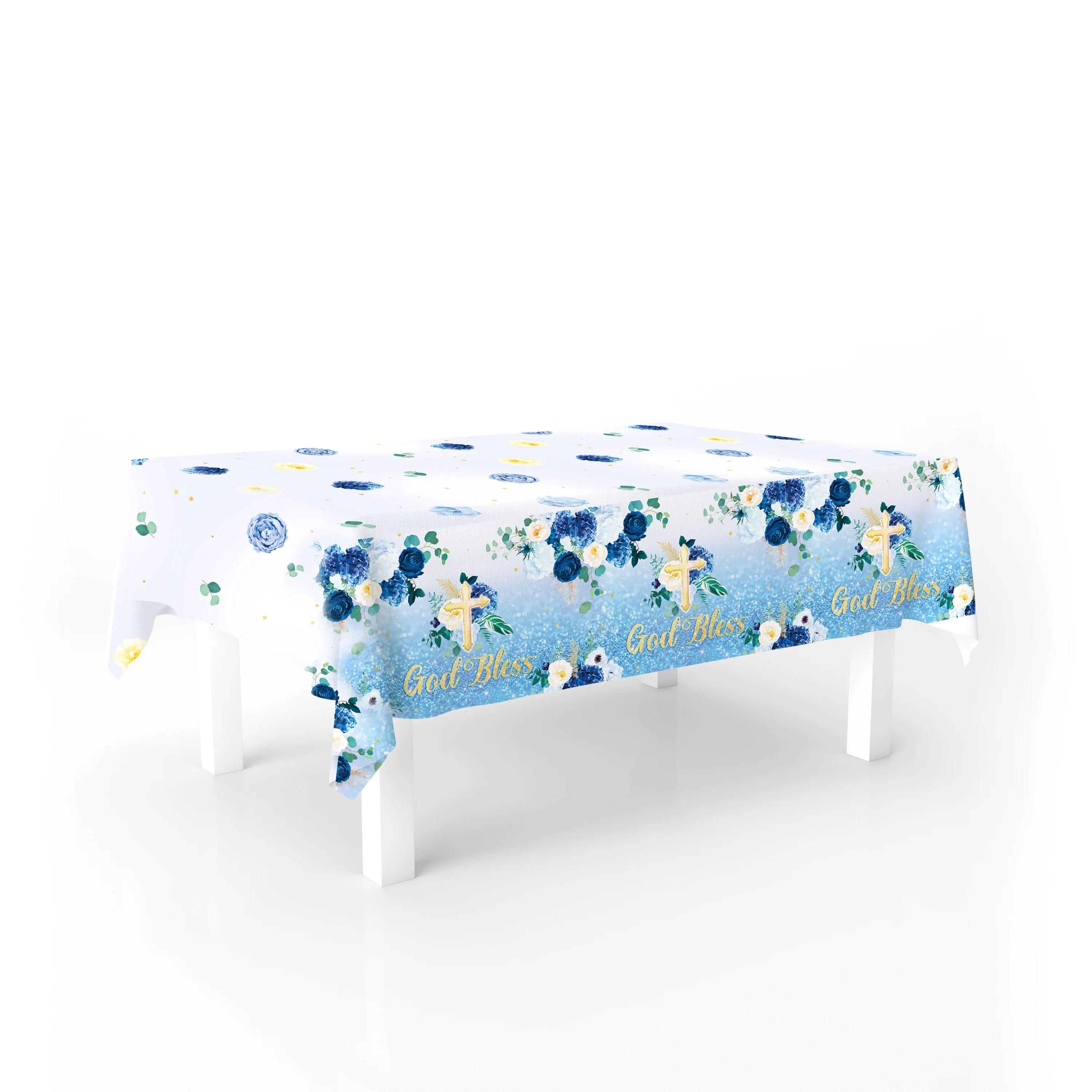 1/3Pcs Taufe Erstkommunion Tischdecke Kreuz Design Gott segne Baby Dusche Kinder Geburtstag Party Supplies – Detail 5