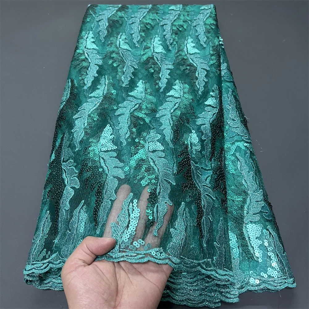 

2025New African Nigerian Embroidered Lace Tulle Fabric Guipure Sequins Luxury Wedding Dress Bridal Gown Premium Net Cloth 5Yards