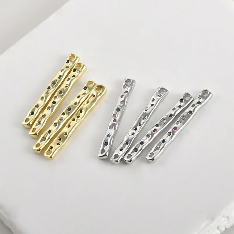 

Медные аксессуары с покрытием под 14-каратное золото, циркониевые, прямоугольные, двойные, для самостоятельного изготовления браслетов, серег, подвесок