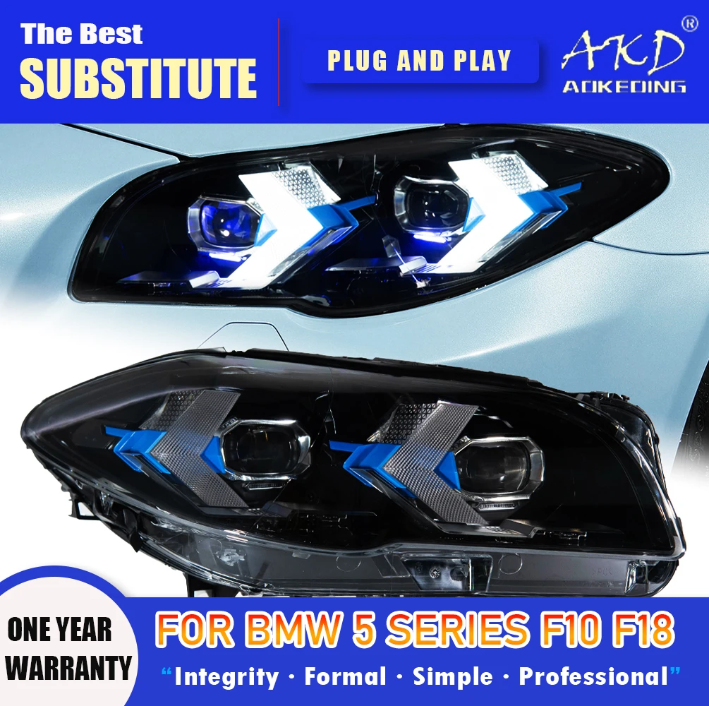 

Фара AKD для BMW F10 F18, светодиодная фара 2010-2017, фары 5 серии, DRL, указатель поворота, дальний свет, проектор «ангельские глазки»