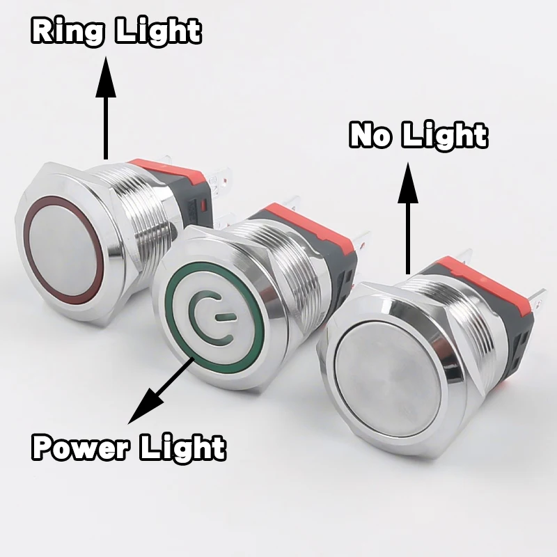 10A High Current 22MM Metal Push Button Switch Flat Head With LED 2NO Latching Momentary 4Pins Power Switch With Wire - Image 3