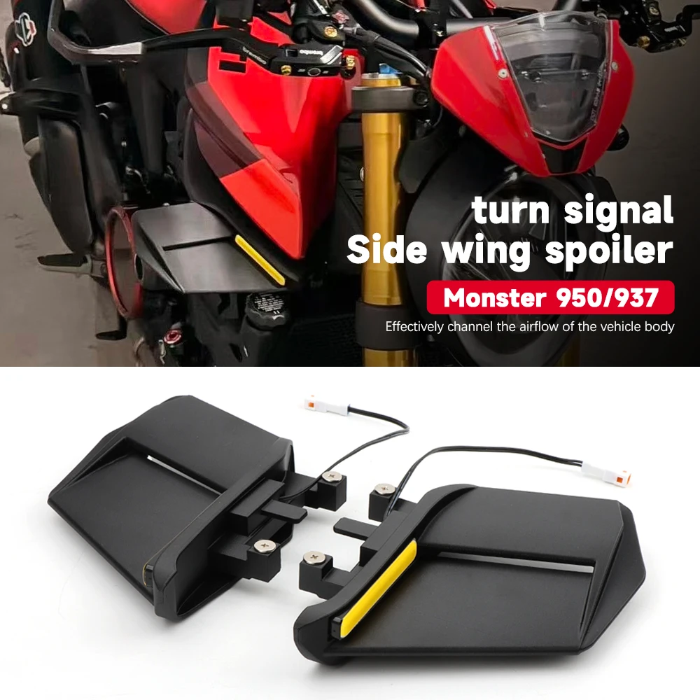 

For Ducati Monster 950 MONSTER 937 2021-2025 Motorcycles Side Winglet Signal light Front Spoiler Wing Fairing Fixed Side Wing