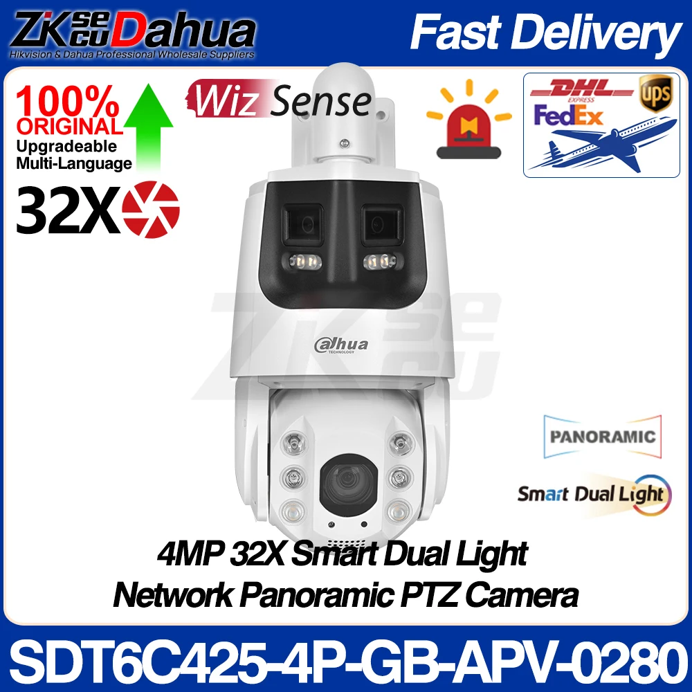 Dahua SDT6C432-4P-GB-APV-0280 4+4+4MP 32X Dual Light WizSense Panoramic PTZ POE IP Camera Auto Tracking IVS Light Sound Alarm