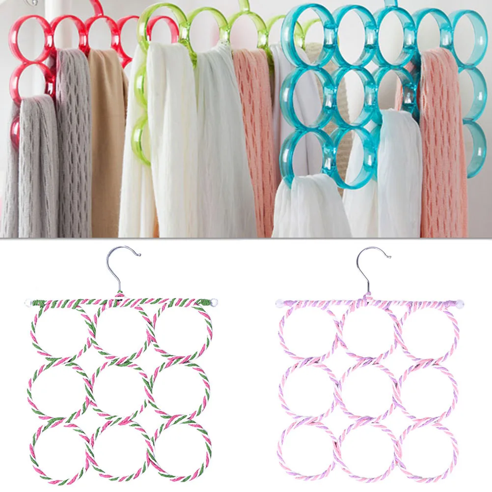

2pcs Paper Rattan Scarf Hanger 9 Ring Foldable Closet Organizer Rack Space Saving Steel Hook Towel Tie Waistband Holder For