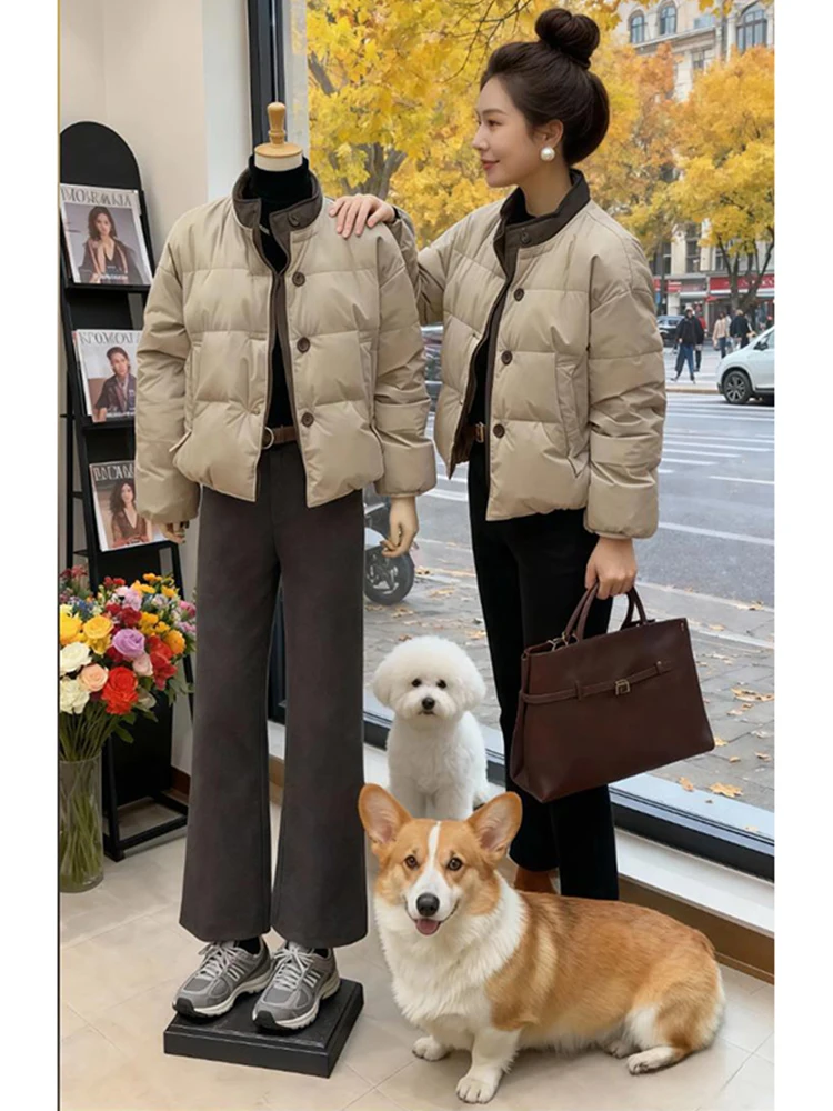 

Commute ort Cotton Jaet Women's Warmth Sle Korean Loose Fit Button Detail Thiened Winter Outerwear Coat