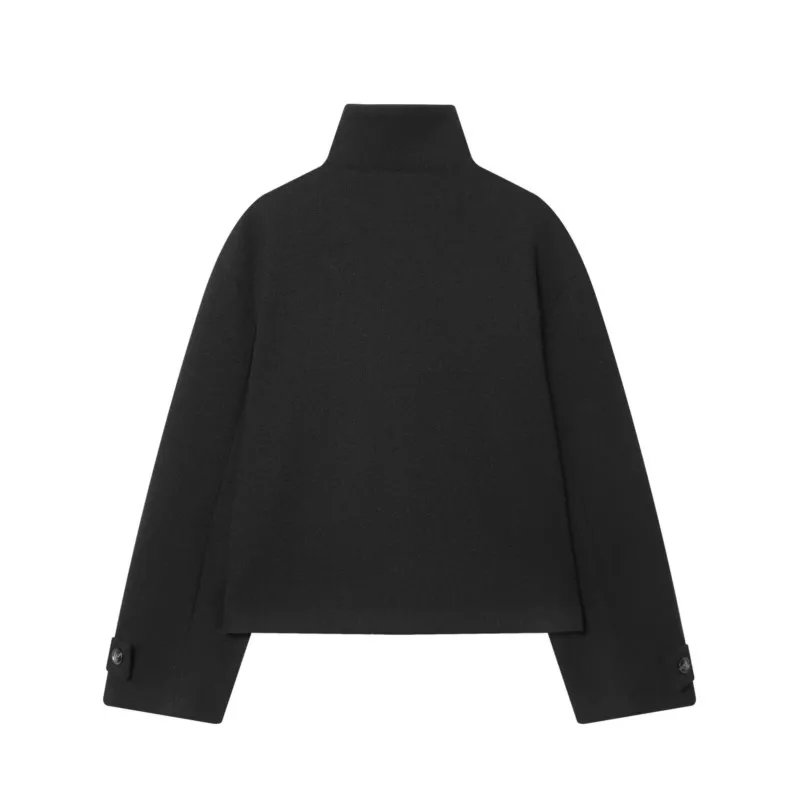 ربيع الخريف المرأة عالية الياقة سترة زر على الموضة كم طويل جيب أنثى شيك ملابس خارجية سيدة بلايز