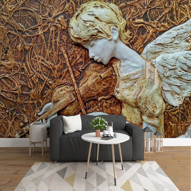 

Custom Any Size Mural Wallpaper 3D Relief Beauty Angel Violin Wall Painting Living Room Bedroom Sofa Home Decor Papel De Parede