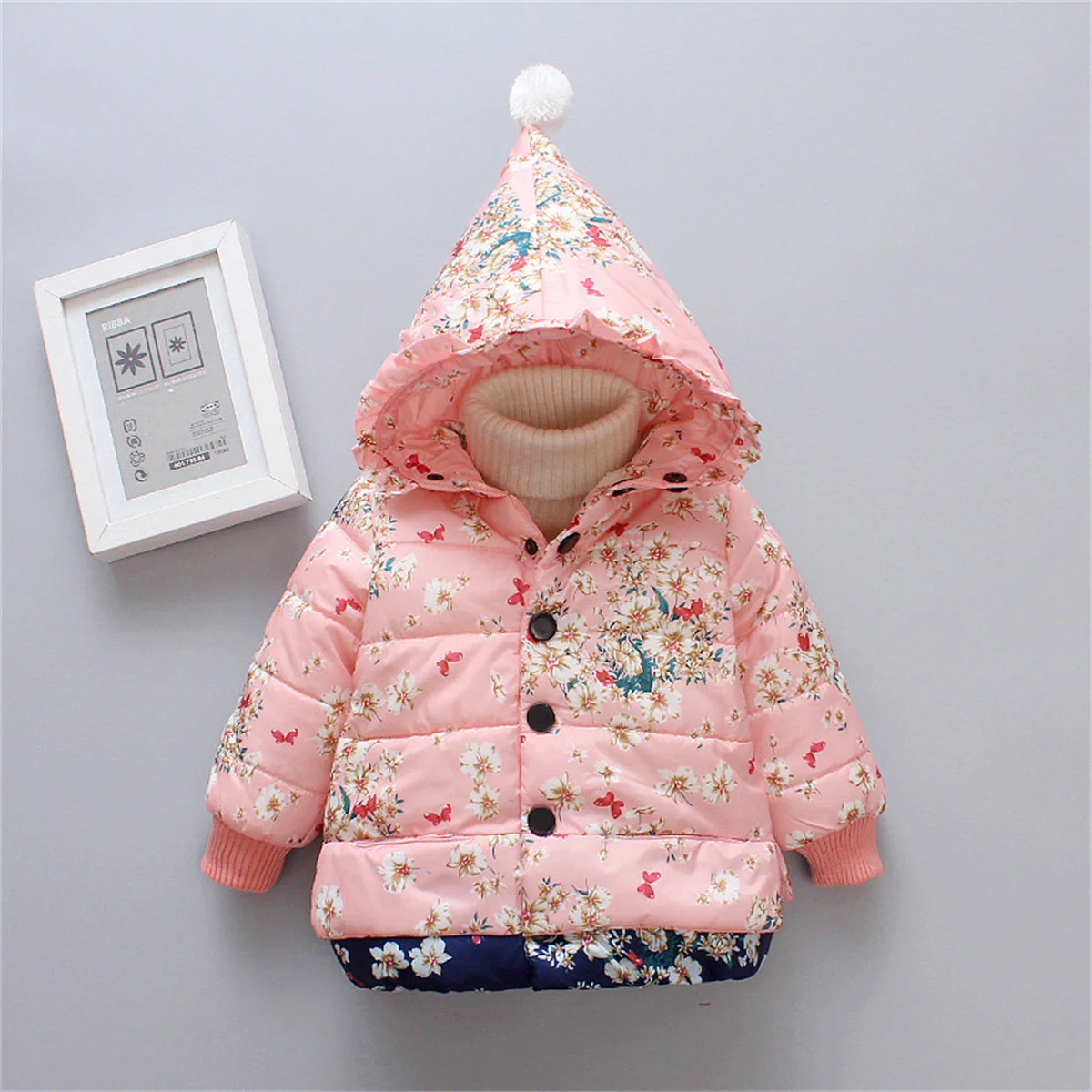 Winter girl cotton jacket plush thickened children\'s cotton jacket winter printed small and medium-sized children\'s jacket