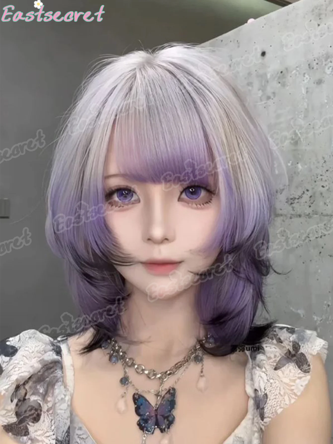 باروكات متوسطة مستقيمة ذات طبقات صناعية فضية ورمادية أرجوانية وبني وأسود أومبير باروكات ملونة للنساء شعر مستعار مقاوم للحرارة