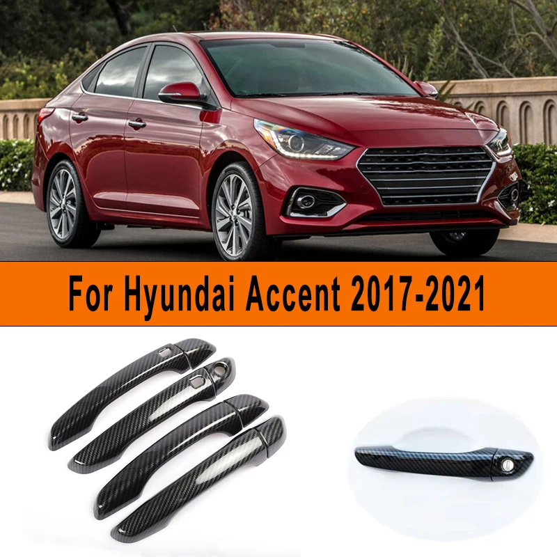 

Chrome Carbon Fiber Pattern Car Door Handle Cover Trim Sticker Styling Accessories Overlay For Hyundai Accent 2017-2021 2020