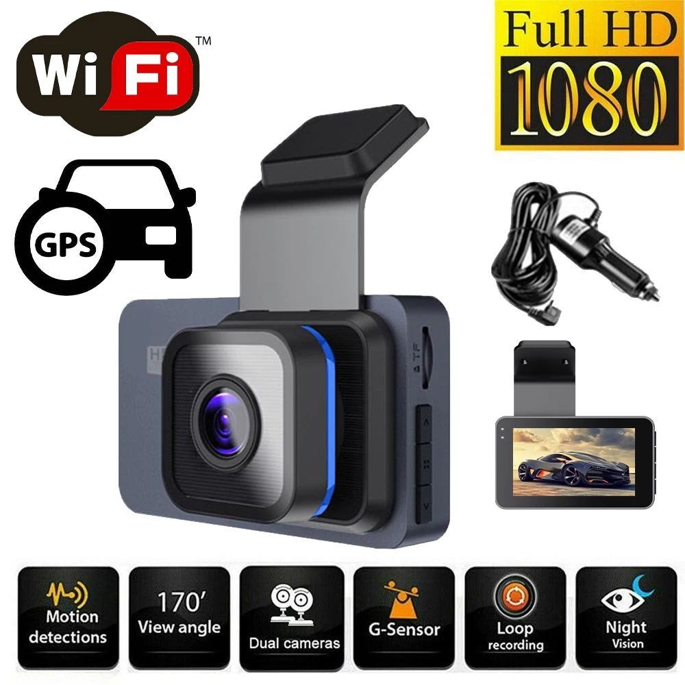 

Dashcam WiFi Full HD 1296P DVR G-sensor Dash Cam Night Camera GPS Logger 24H Parking Monitor Registrar Lane Departure Warning