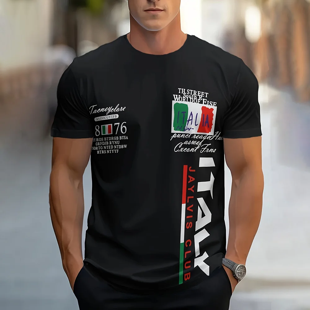 

2025 Trendy Italy Style Men's Clothing Street Hipster Short Sleeve T-Shirts Plus Size Casual Crew Neck T Shirts Top New Menswear