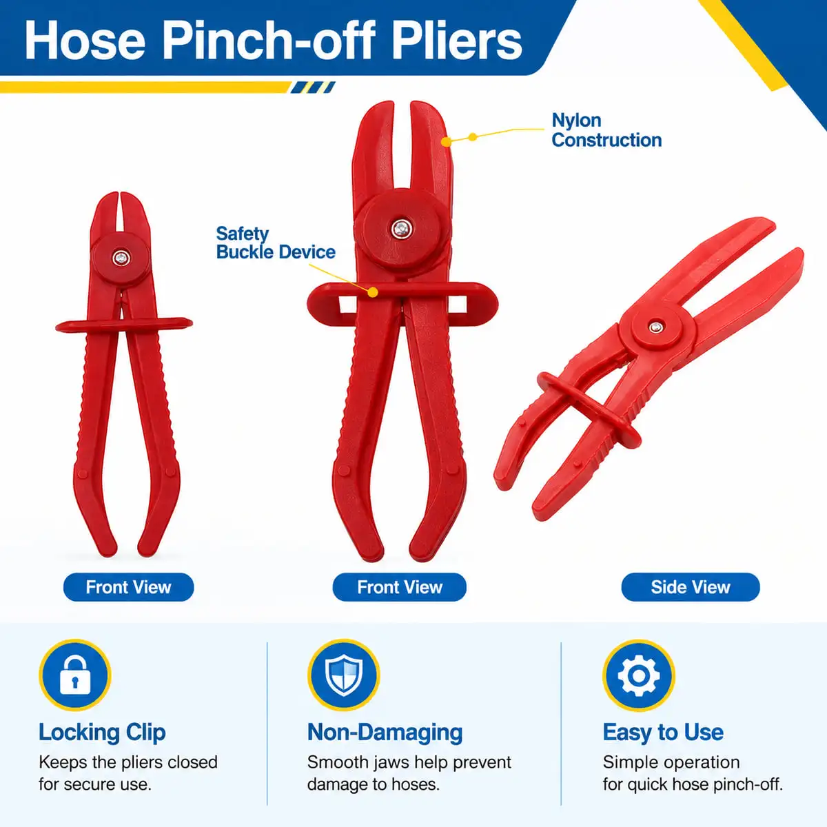 PINMOAP 1/3PCS Hose Pinch Off Pliers Automotive Rubber Hose Clamp Tool for Temporary Oil and Water Line Shutoff Repair