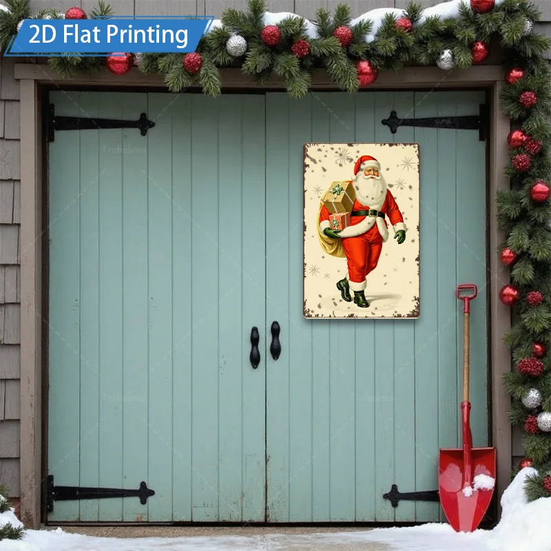 [2D FLAT] 1 cartel de metal vintage Papá Noel 2D impresión plana arte de pared de metal