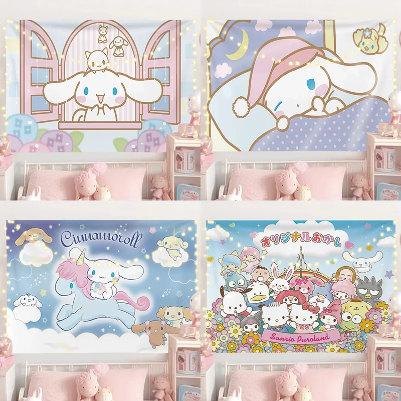 

Cinnamoroll Tapestry Hanging Cloth Background Cloth Healing Room Decoration Melody Kuromi Bedside Wall Cloth Birthday Custom