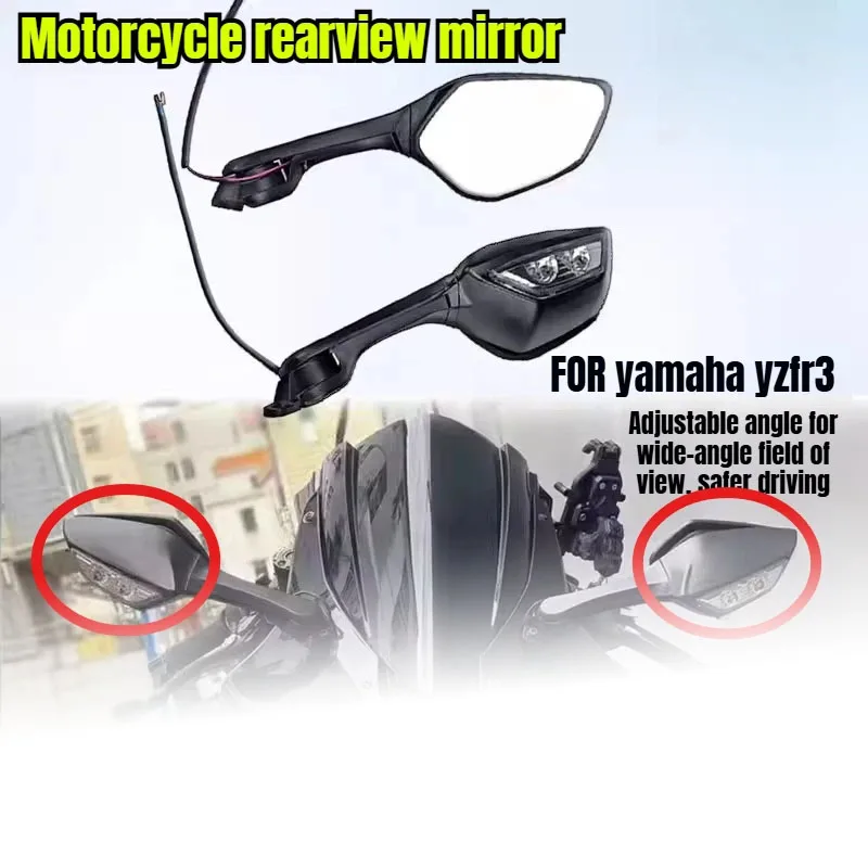 For Yamaha YZF R3 Modified LED Turn Signal Rearview Mirror 19-24 Large Field of View Reflector