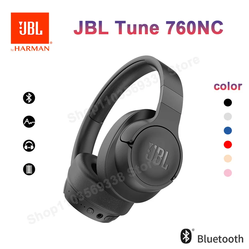 سماعة رأس لاسلكية رسمية JBL Tune 760NC فوق الأذن سماعة رأس بخاصية إلغاء الضوضاء النشطة سماعة ألعاب رياضية JBL T760NC مع ميكروفون