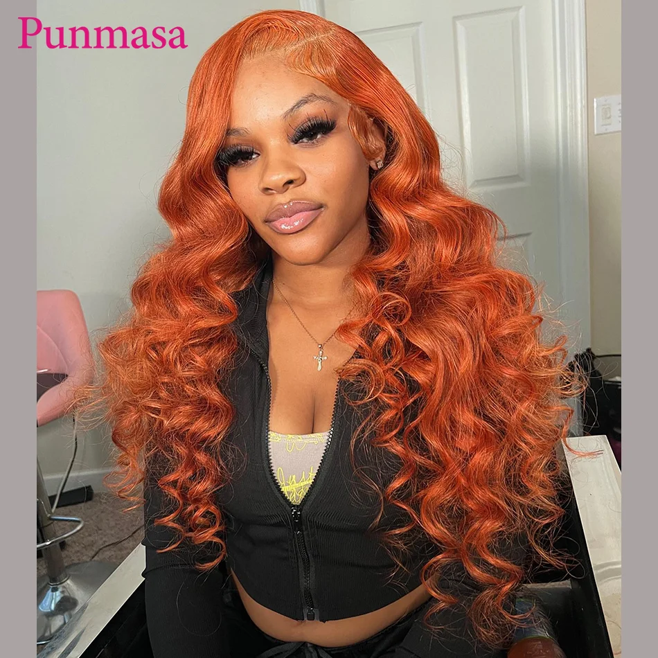 Ginger Orange Colored Body Wave 13x4 Wear To Go Wigs 200% 13x6 Lace Front Glueless Transparent Lace Human Hair Wig Punmasa