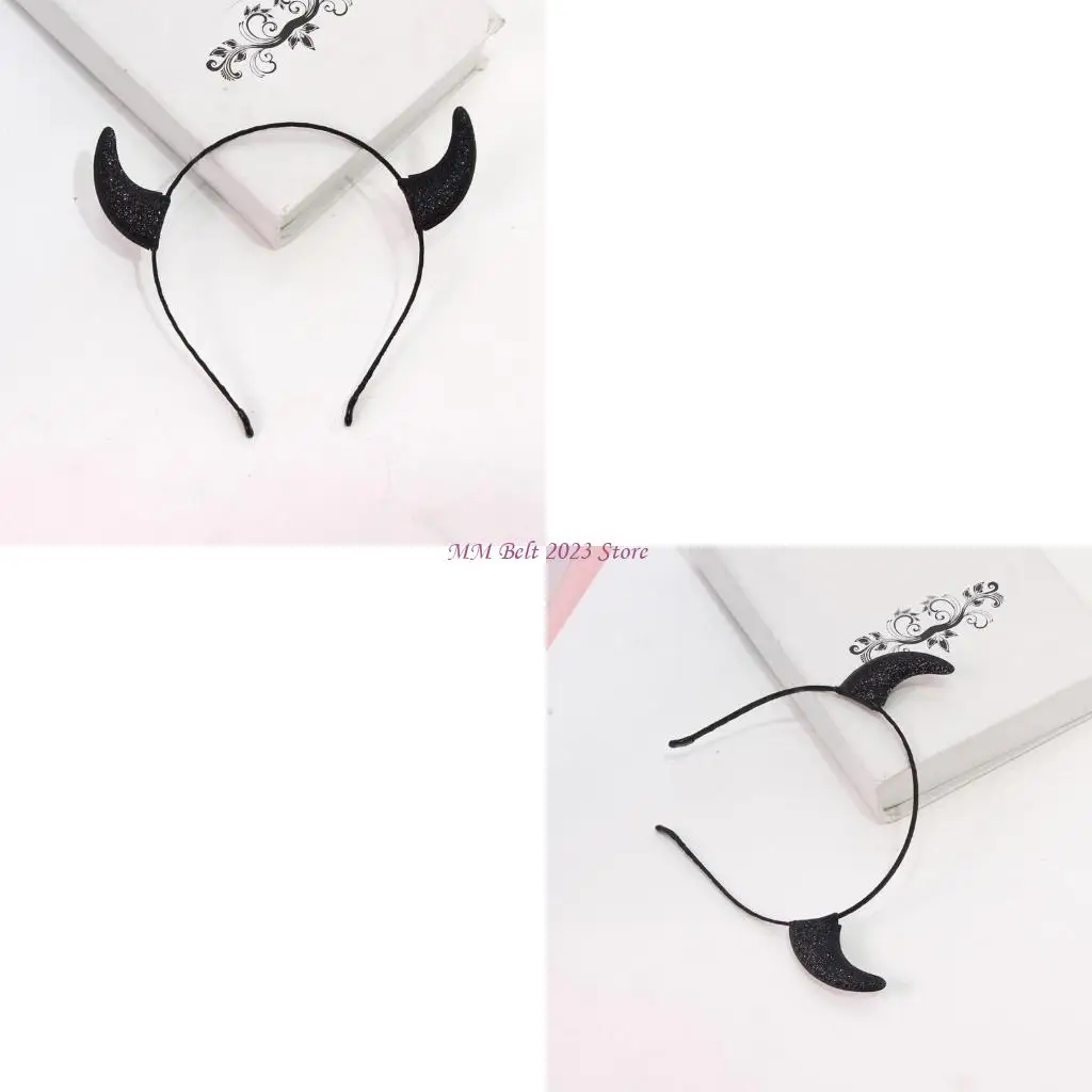 

49ME повязка на голову темной серии с блестящим рогом дьявола, обруч для волос, костюм на Хэллоуин, головной убор