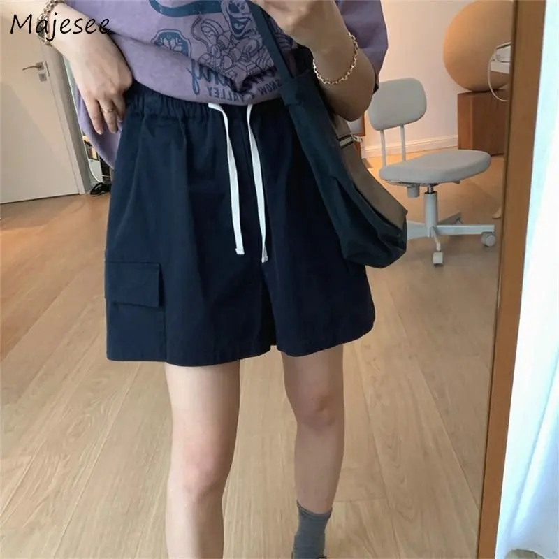 

Cargo Shorts Women Casual Baggy Drawstring Chic Safari Style Pockets All-match Japanese Fashion Trousers Basic Teens Streetwear