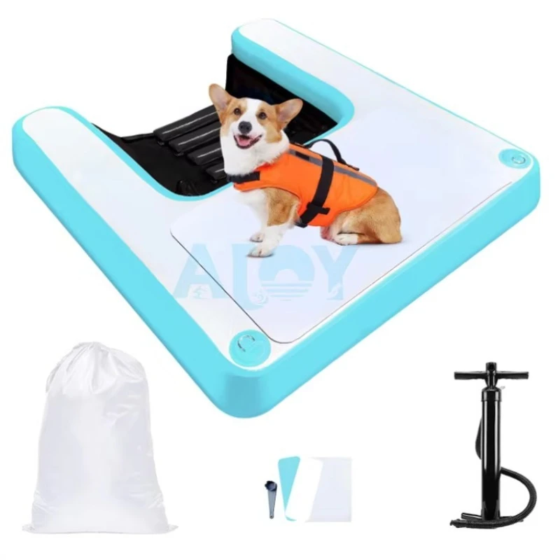 Inflatable Dog Boat Ramp Water Dock Non-Slip EVA Foam Floating Platform and Pup Plank for Pool Lake Dock Pond