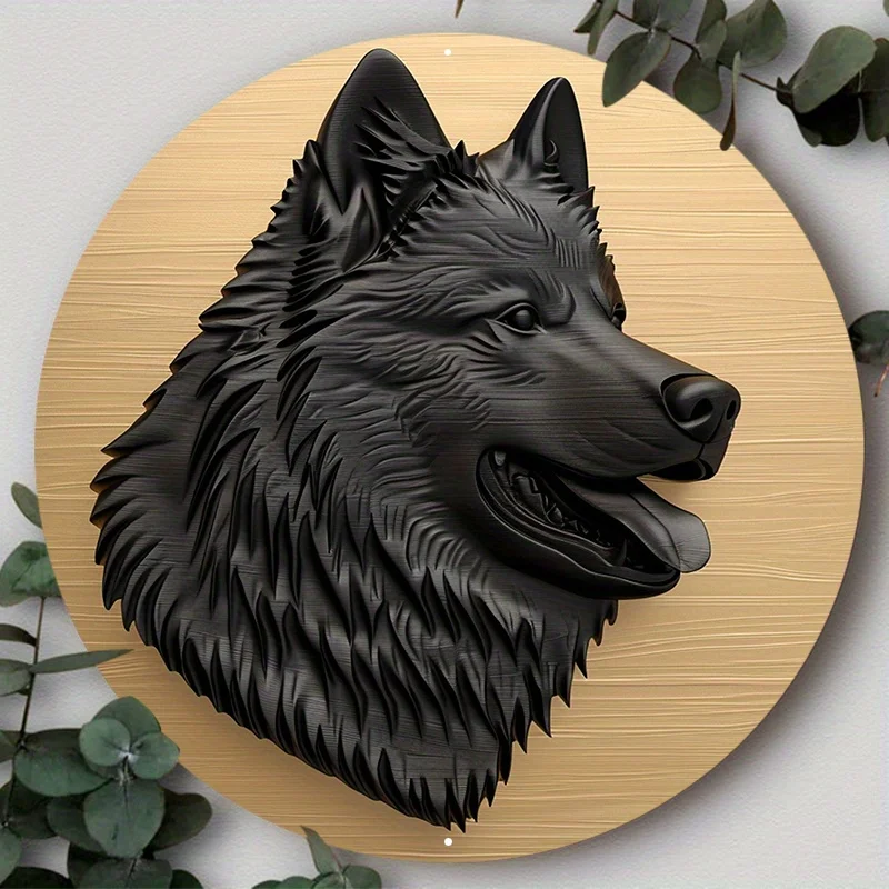 

Round Metal Aluminum Sign Mask Theme Cute Dog Gift Art Decorative Plates for Bar Cafe Club Yard Office Home Wall Decor