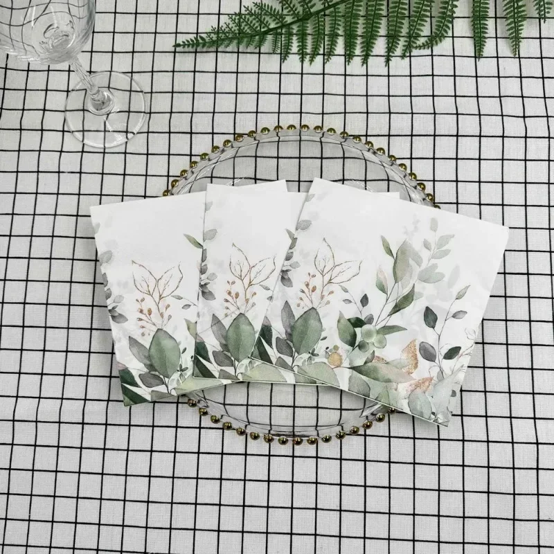 20 قطعة 2-Ply الملونة المطبوعة المناديل الغابات الخضراء يترك فندق مطعم الجدول الديكور كأس للنبيذ زهرة ورقة المفارش #2