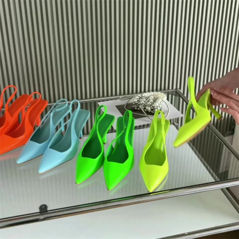 Eilyken 大きいサイズ 43 蛍光色の女性パンプスミュールシューズエレガントなスリングバックポインテッドトゥストリッパーウエディングサンダル