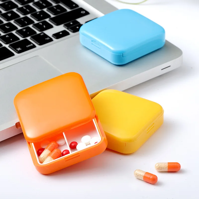 

Two-Compartment Portable Small Square Pill Box TabletPillbox Dispenser Container Boxes Carry-on Storage Case for Adult Children