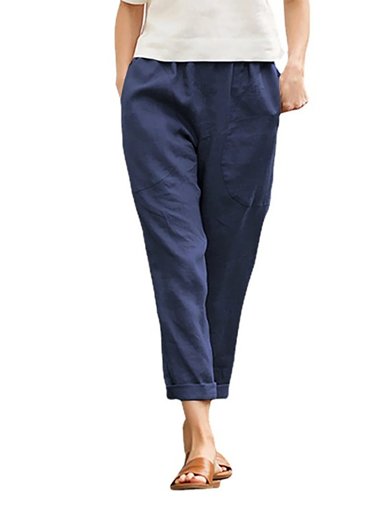 Pantaloni a gamba larga da donna pantaloni estivi in misto cotone e lino per pantaloni da donna Casual