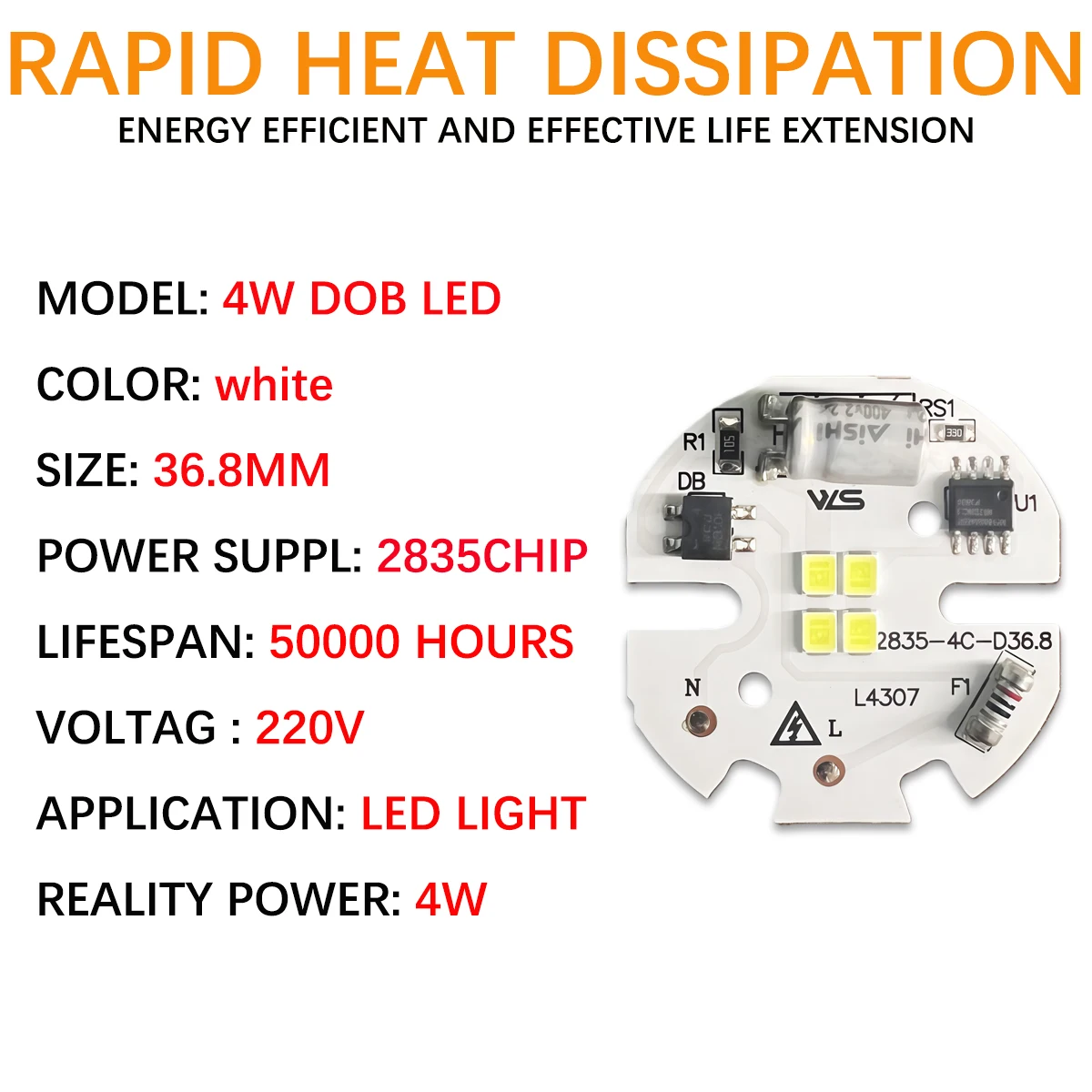 5pcs AC220V LED 5W 37mm 2835 SMD Lamp Plate Needn't Driver Connect Light Source White lamp panel